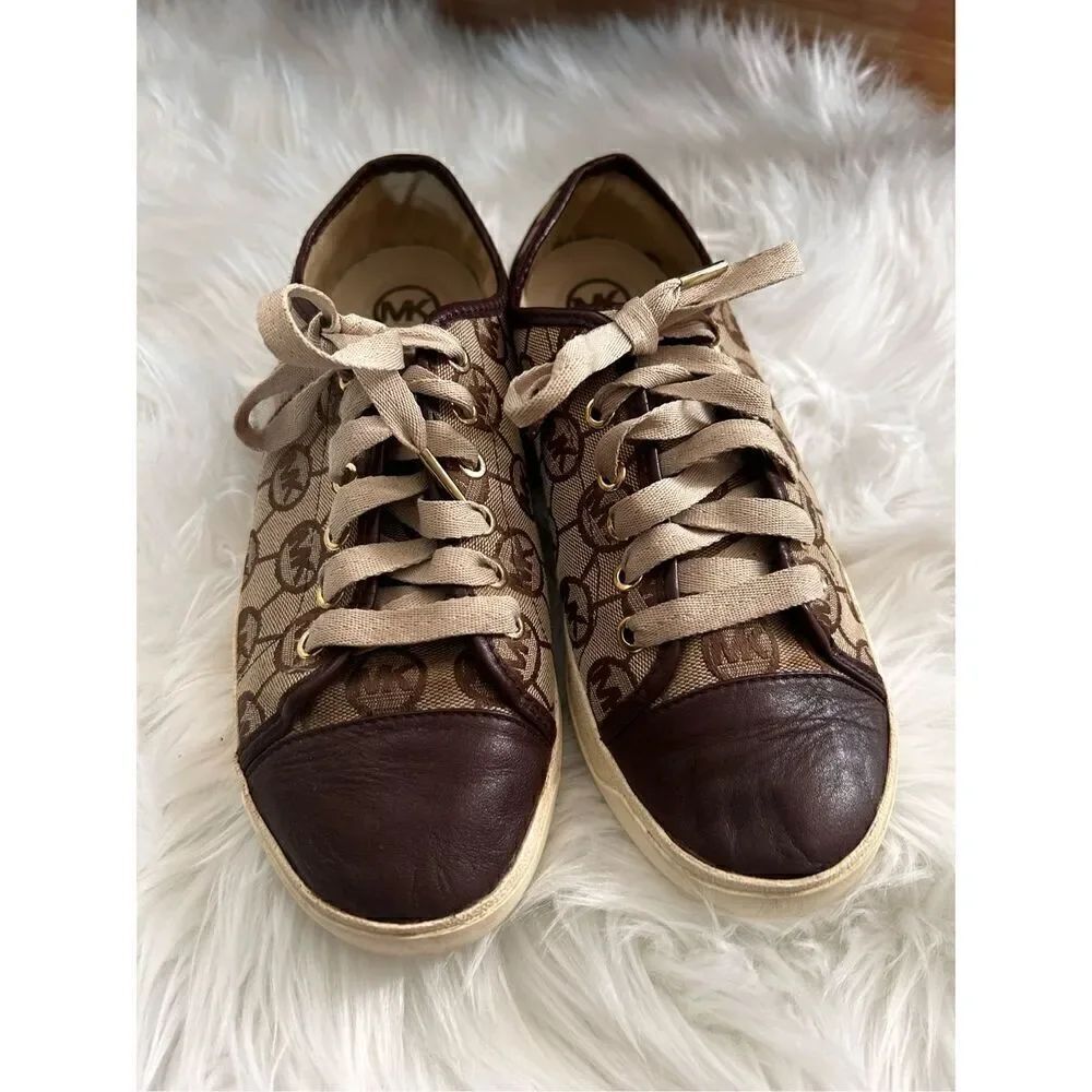 Michael Kors brown sneakers leather with cloth size 9.5